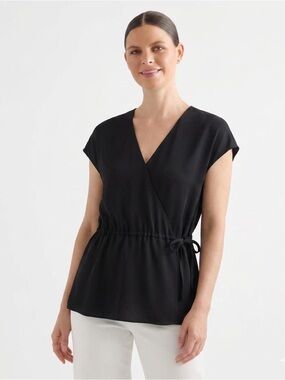 Theory Black Wrap Blouse — 100% Silk —Size M